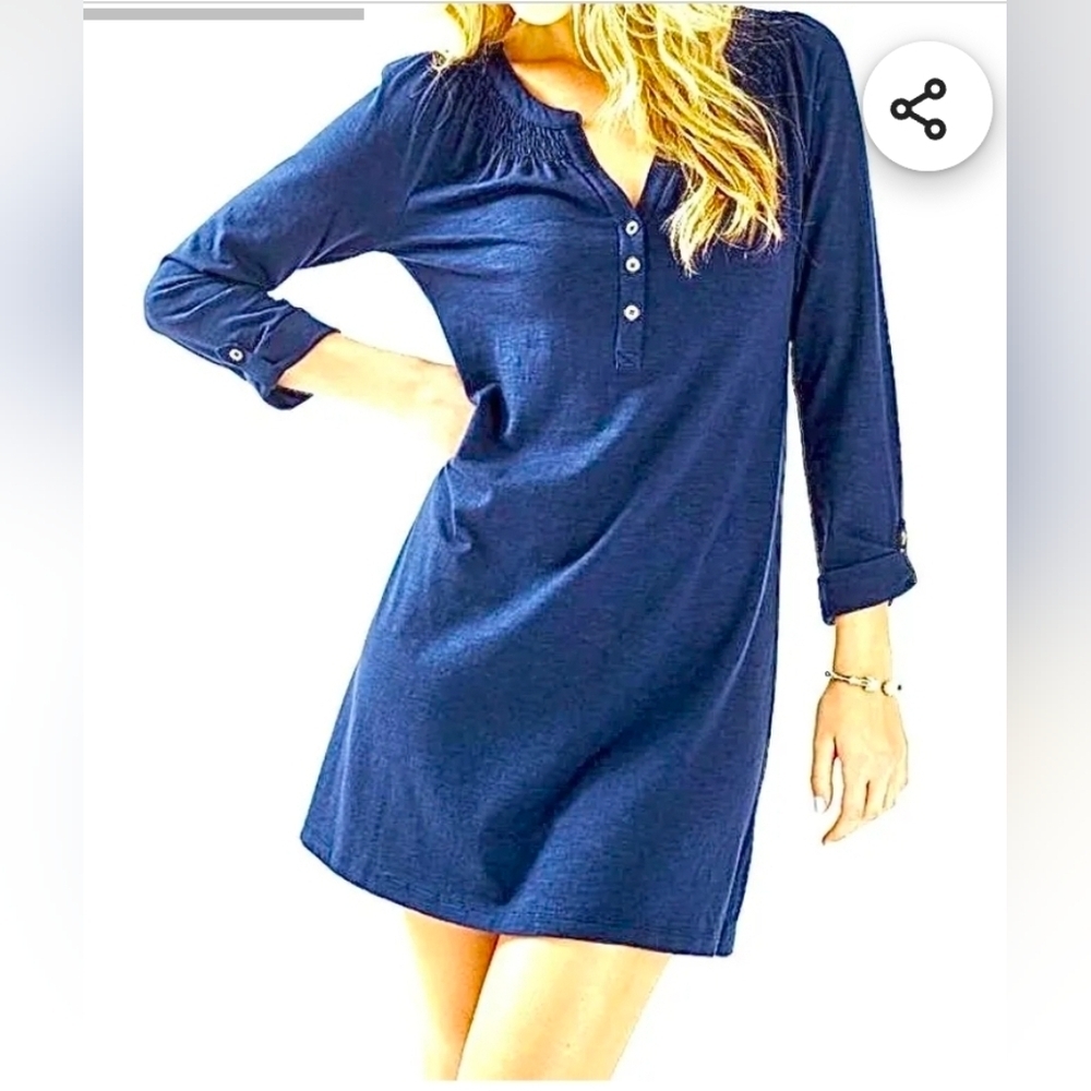 ❤️ LILLY PULITZER COTTON BLEND ESSIE TUNIC DRESS, NAVY BLUE, XXS